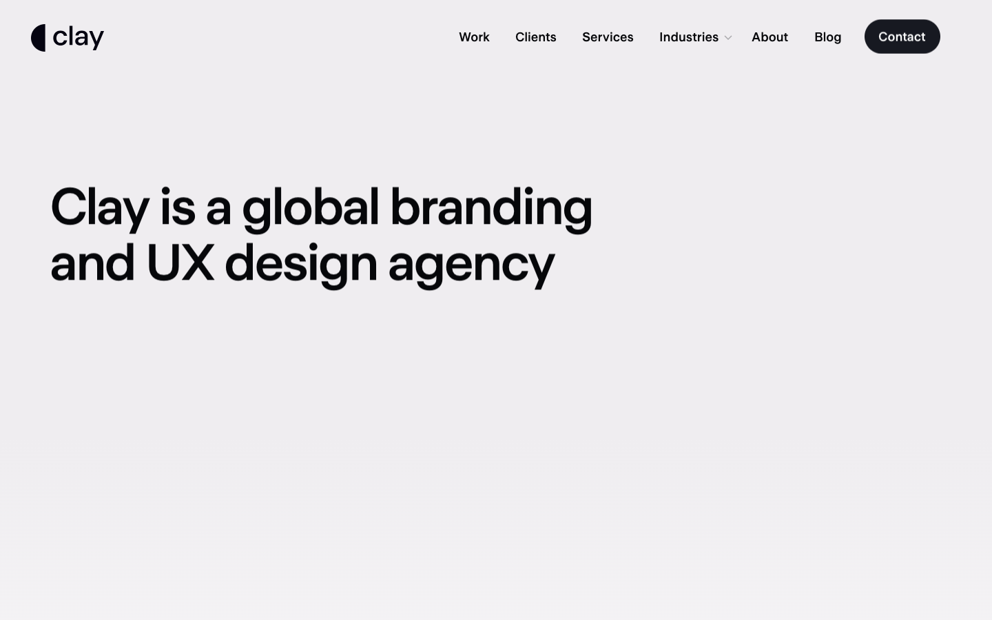 Clay studio homepage showing digital brand and product design work
